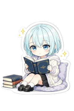 Lyone writing in her diary surrounded by books
